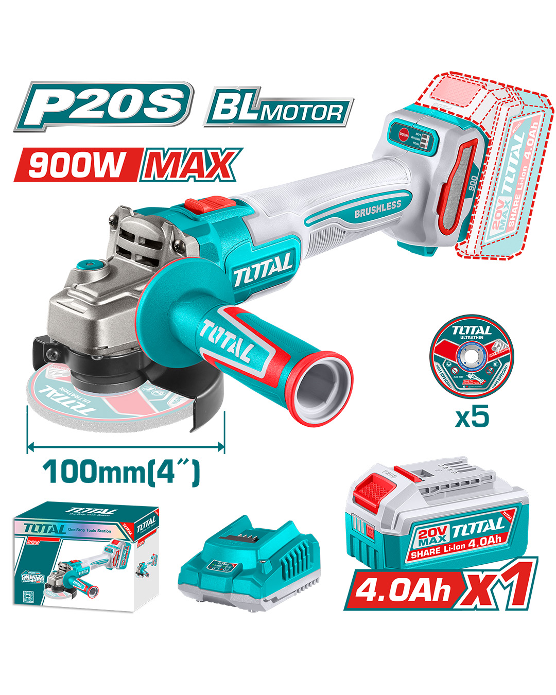 Brushless Cordless Angle Grinder 20V
