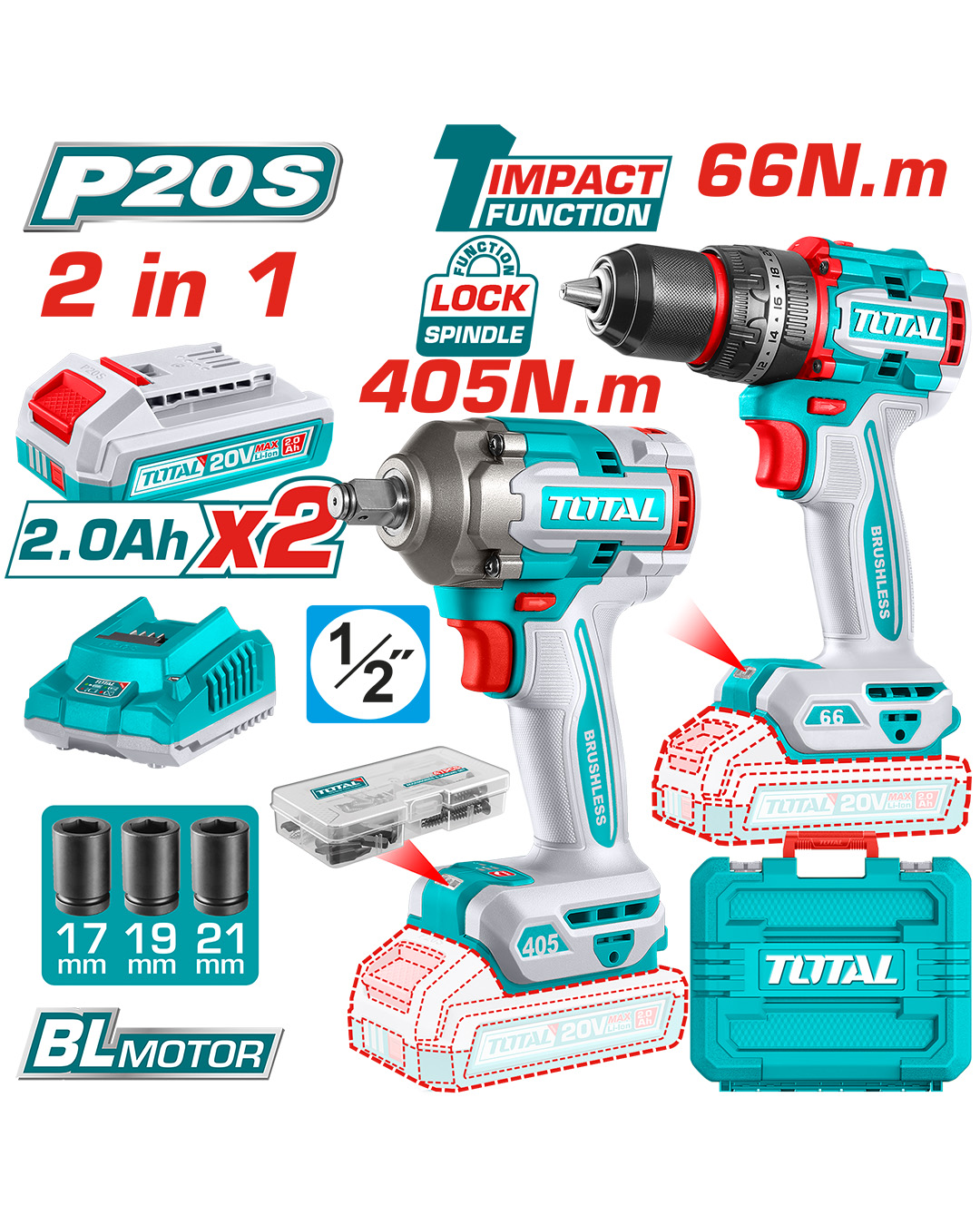 Cordless Power Tool Combo 3-Pcs Set 20V