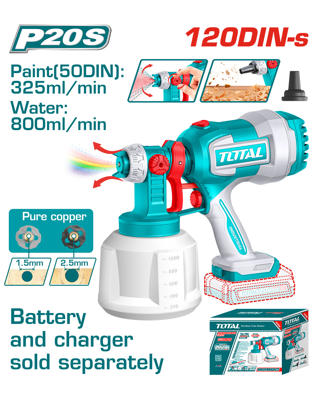 Cordless HVLP Paint Spray Gun 20V